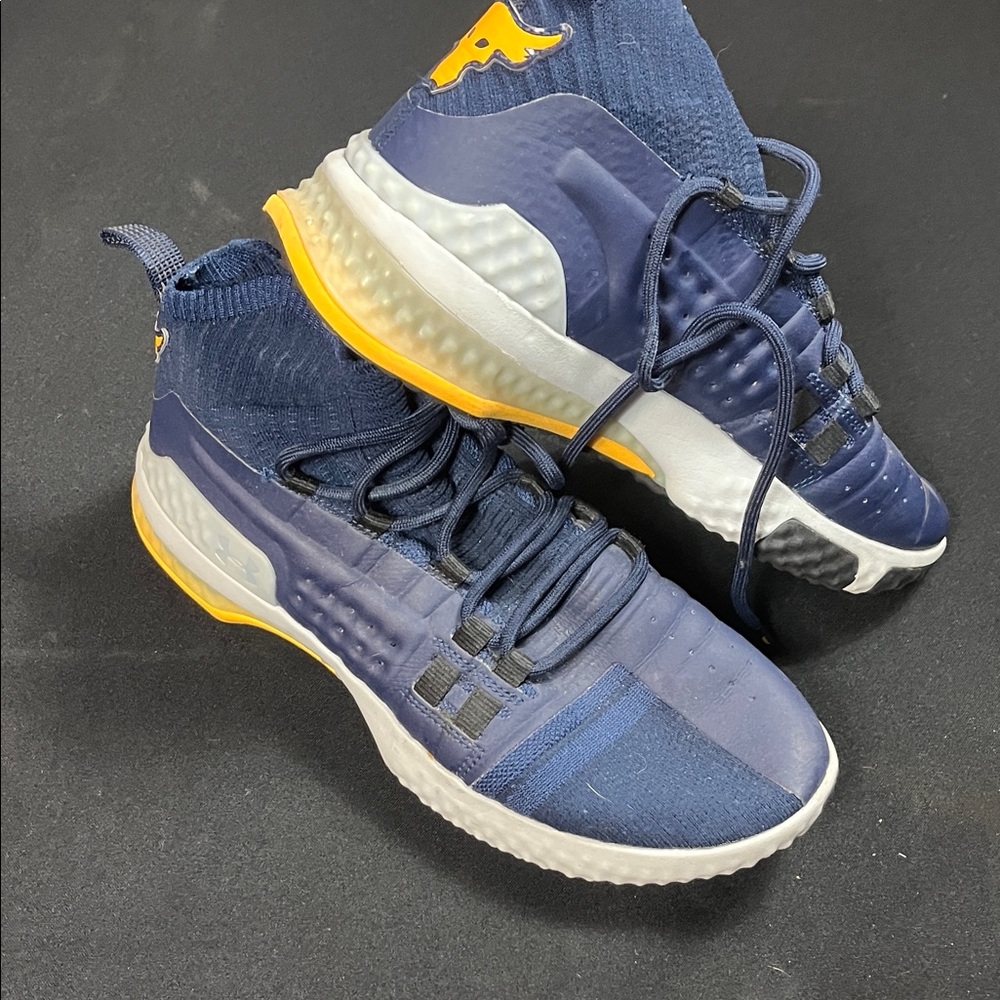 Under Armour Navy and Yellow Project Rock 1 Athletic Shoes